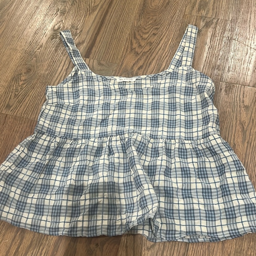 Blue Plaid summer blouse size small